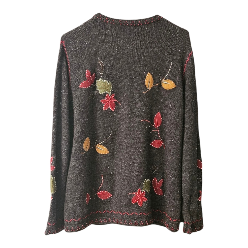 Holiday Lodge by Northcrest Women's Embroidered Cardigan 1X Leaves Fall - Picture 2 of 12